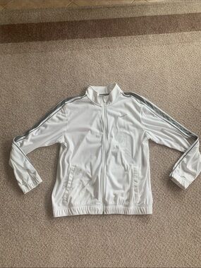 Nike White Track Jacket with Gray Shoulder Stripes